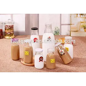 200ml 250ml 500ml 1000ml transparent glass milk bottle with cap