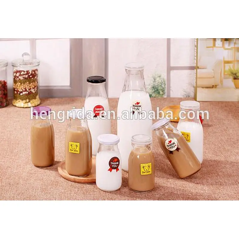 200ml 250ml 500ml 1000ml transparent glass milk bottle with cap