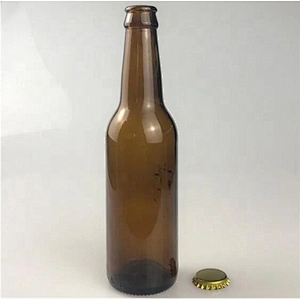 Factory Direct Wholesale 330ml Lead Free Amber Beer Glass Bottle With Branded Crown Cap