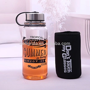 Top Quality Borosilicate Glass Bottle 25 oz with Stainless Steel Leak-proof Cap, Nylon Sleeve