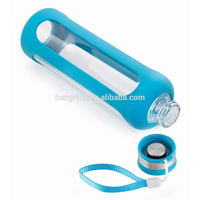 20oz/32oz break-resistant borosilicate glass water bottle with silicone sleeve
