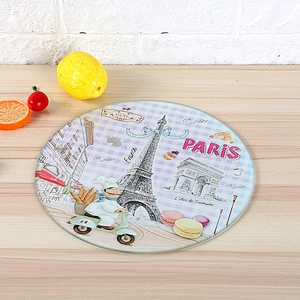 High quality Round Tempered Glass Chopping Board customized different pattern