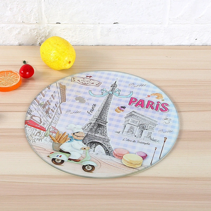 High quality Round Tempered Glass Chopping Board customized different pattern