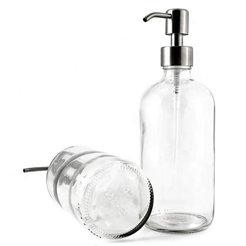 Boston Round Bottles Soap Dispenser with Rustproof Pump for Essential Oil, Lotion Soap