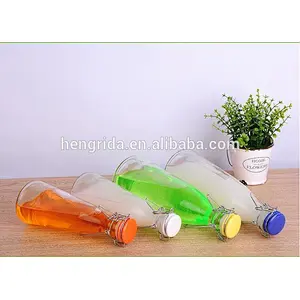 500ml 1000ml clear glass milk bottle with ceramic cap and handle
