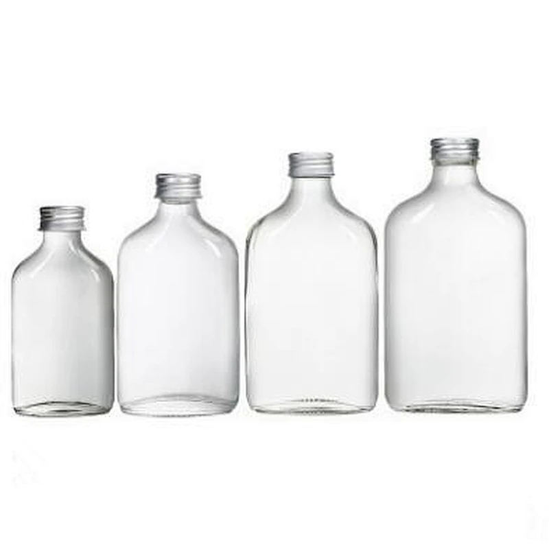 100ml/200ml/250ml/350ml Flat Hip Flask Glass Beverage Bottle With Aluminium Cap For Cold Brew Coffee/Juice/Milk Use