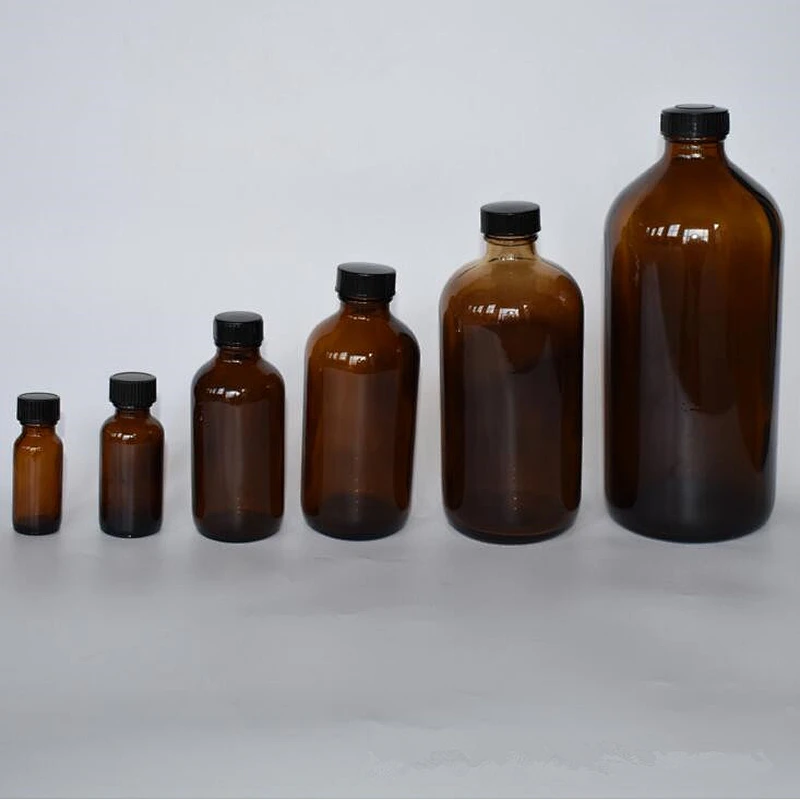 Boston Amber Glass Bottle with Screw Cap for Hand Manual Cold Crew Coffee Tea Fruit Wine Beverage Packing