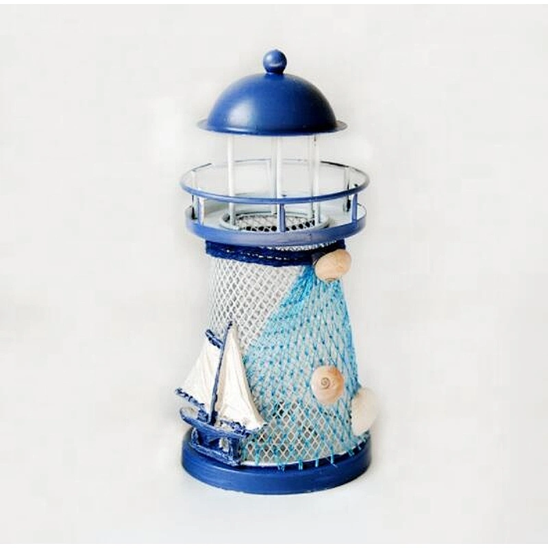 Mediterranean style seabird iron lighthouse LED small electronic lamp iron candlestick candle holder