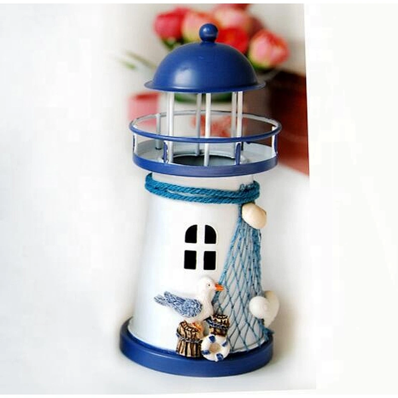 Mediterranean style seabird iron lighthouse LED small electronic lamp iron candlestick candle holder