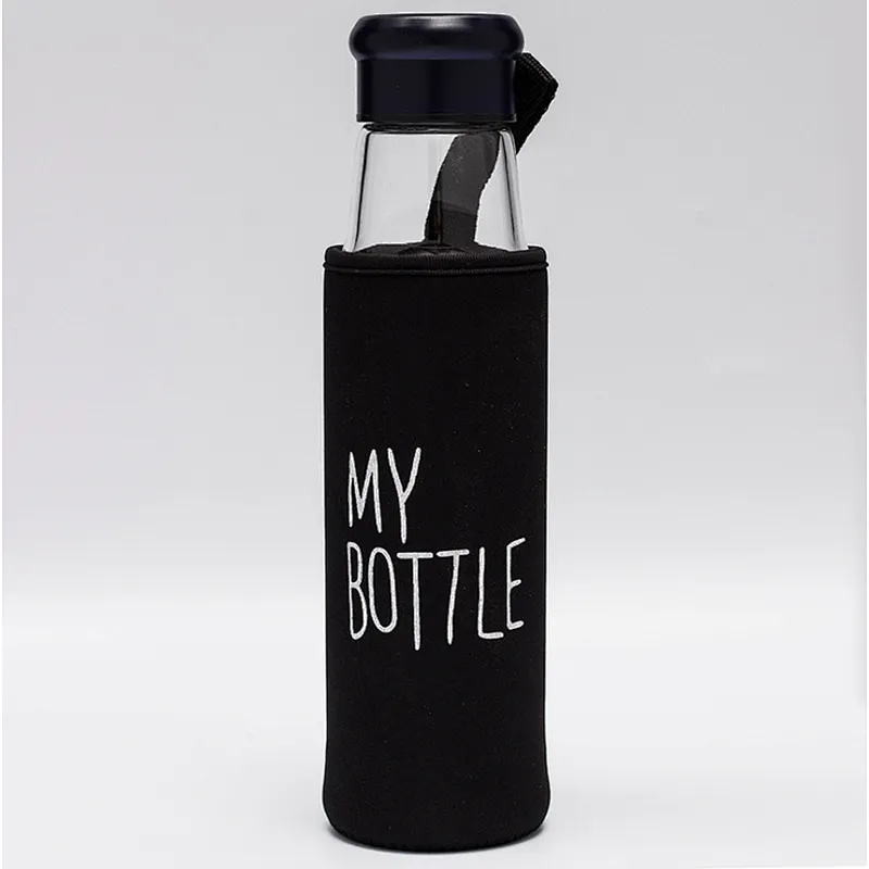 420ml 550ml glass drinking bottle different base of bottle with metal lid and sleeve used for office and outdoors