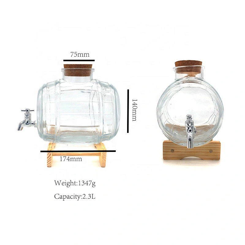 Hengrida Barrel Shaped Glass Jar with wooden cork wooden stand and tap