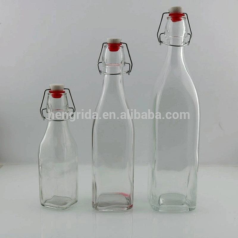 250ml 500ml 1000ml Square Swing Top Glass Bottle For Water Juice Oil