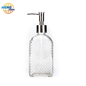 480ml Clear Square Shape Glass Bottle with Sprayer for Liquid Soap