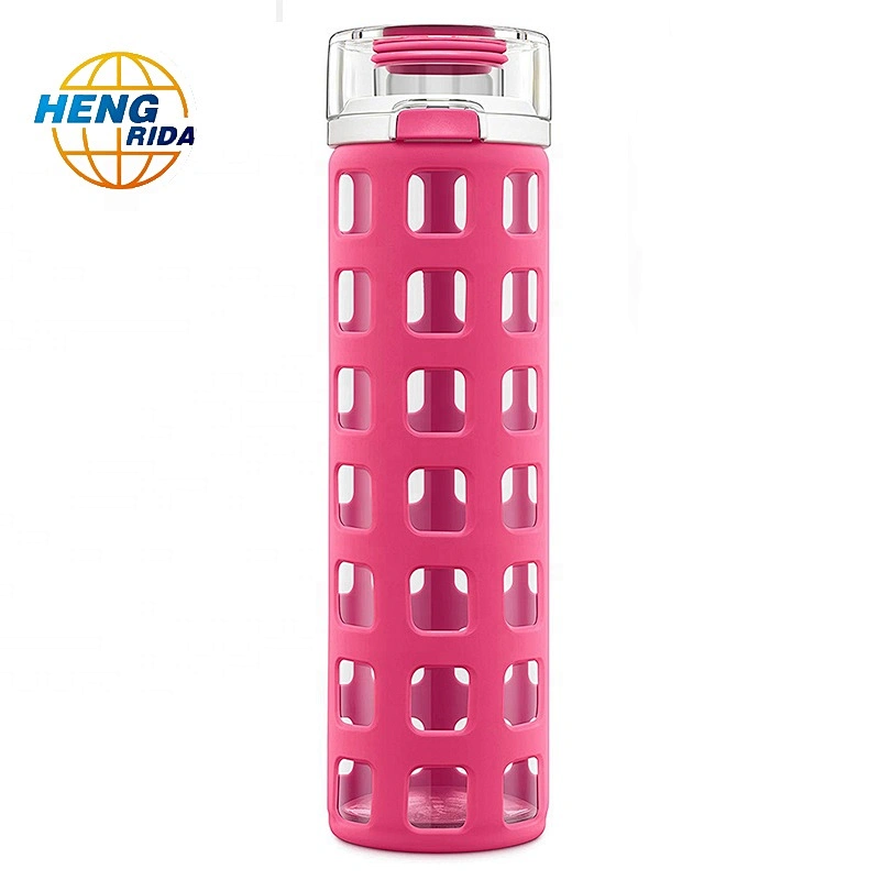 560ml Glass Water Bottle with Handle Lid and Plastic sleeve