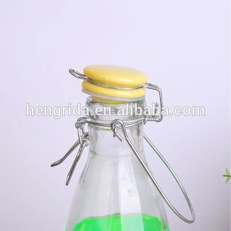 500ml 1000ml clear glass milk bottle with ceramic cap and handle
