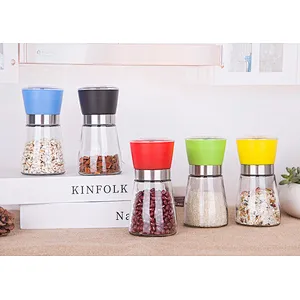 180ml Kitchen Manual Pepper Grinder Glass Bottle with stainless steel lid