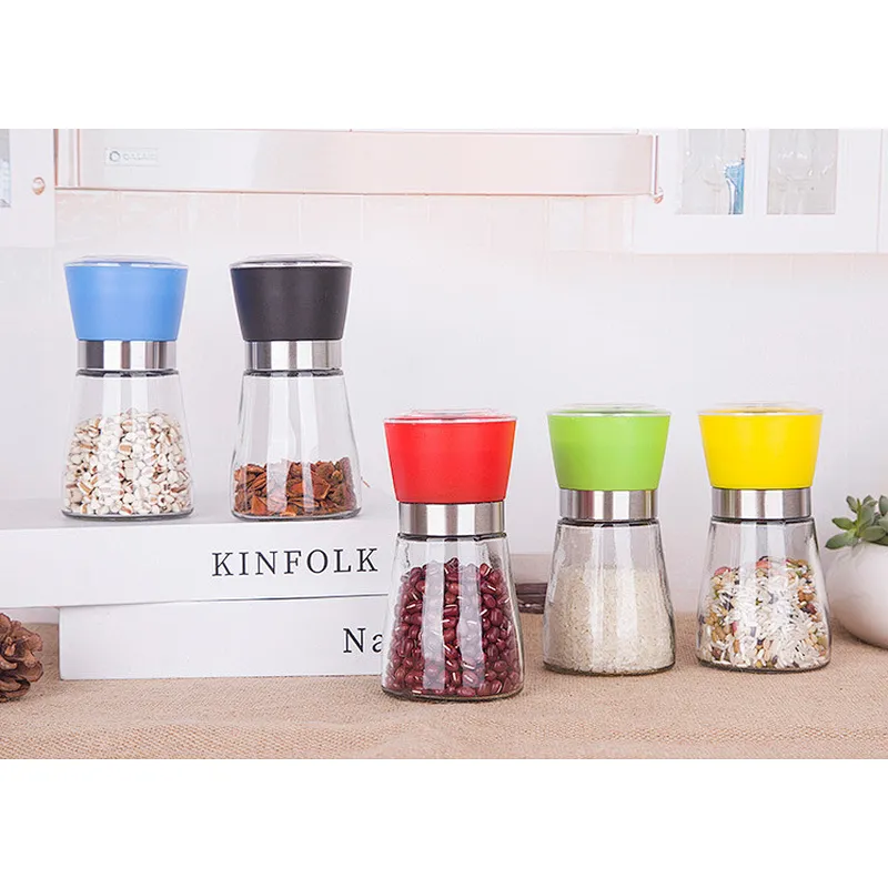 180ml Kitchen Manual Pepper Grinder Glass Bottle with stainless steel lid