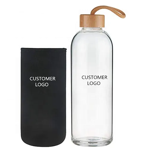 BPA Free Wide Mouth Water Glass Bottle for Drinking With Stainless Steel Lids or plastic lids
