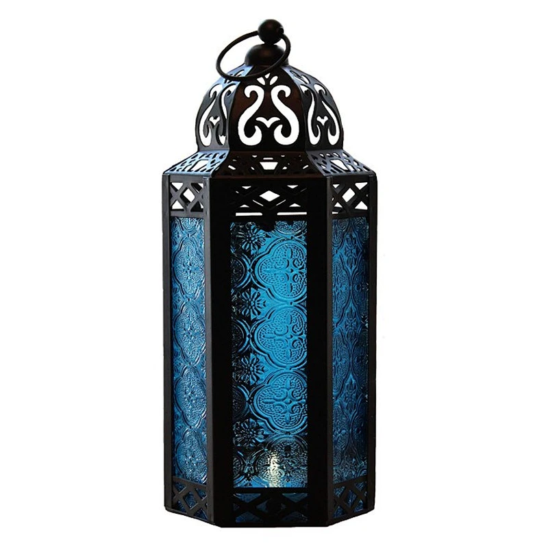Moroccan style Glass Candle holder, Antique indoor outdoor hanging Candle Lantern for Patio, Events, Parties, Weddings