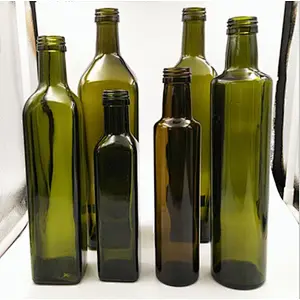 250ml 500ml 750ml 1000ml Square Dark Green Amber Olive Oil Glass Bottle For Packing Cooking Oil