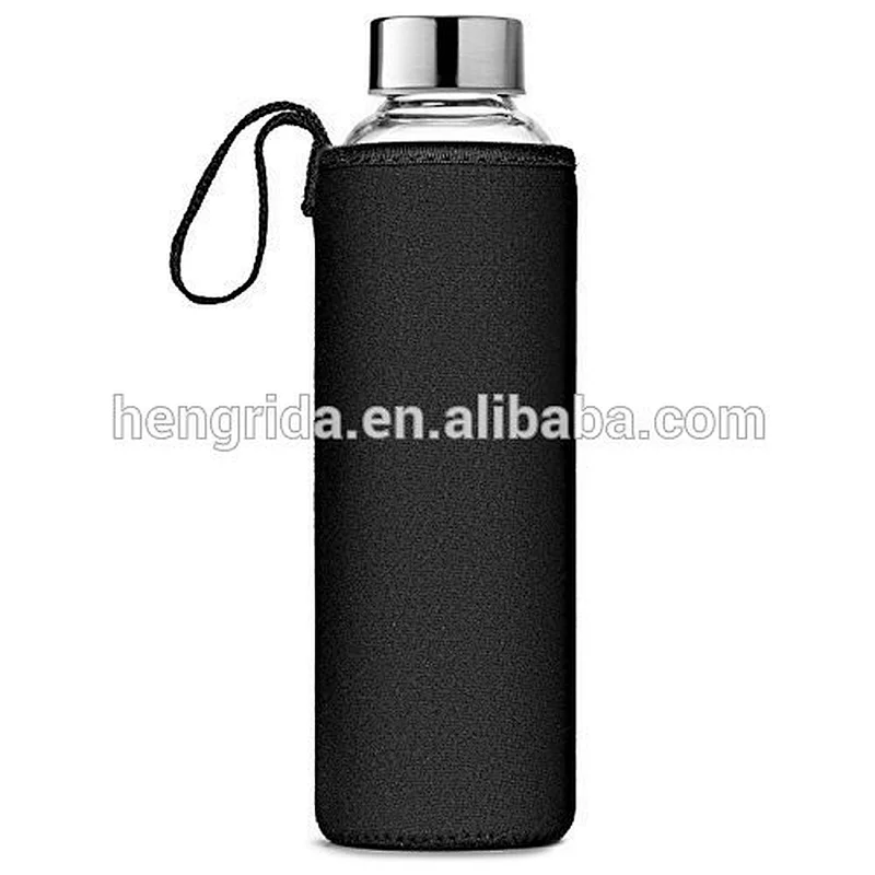 5oz/10oz/16oz/18oz glass drinking bottle with metal lid and sleeve for water juice and beverage
