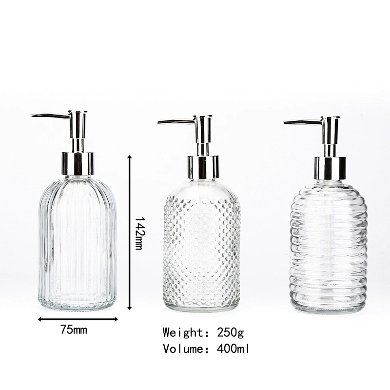 400ml Clear Round Shape Glass Bottle with Sprayer for Liquid Soap