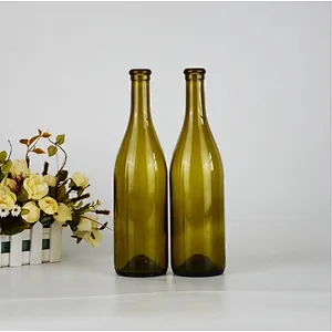 Factory Direct Wholesale 750ml Lead Free Yellow Glass Burgundy Wine Bottle with Cork Finish