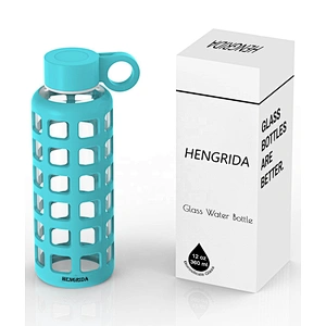 360ml Sport Glass Water Bottle with Handle Lid and Plastic sleeve