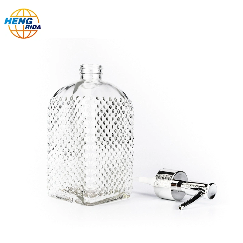 480ml Clear Square Shape Glass Bottle with Sprayer for Liquid Soap