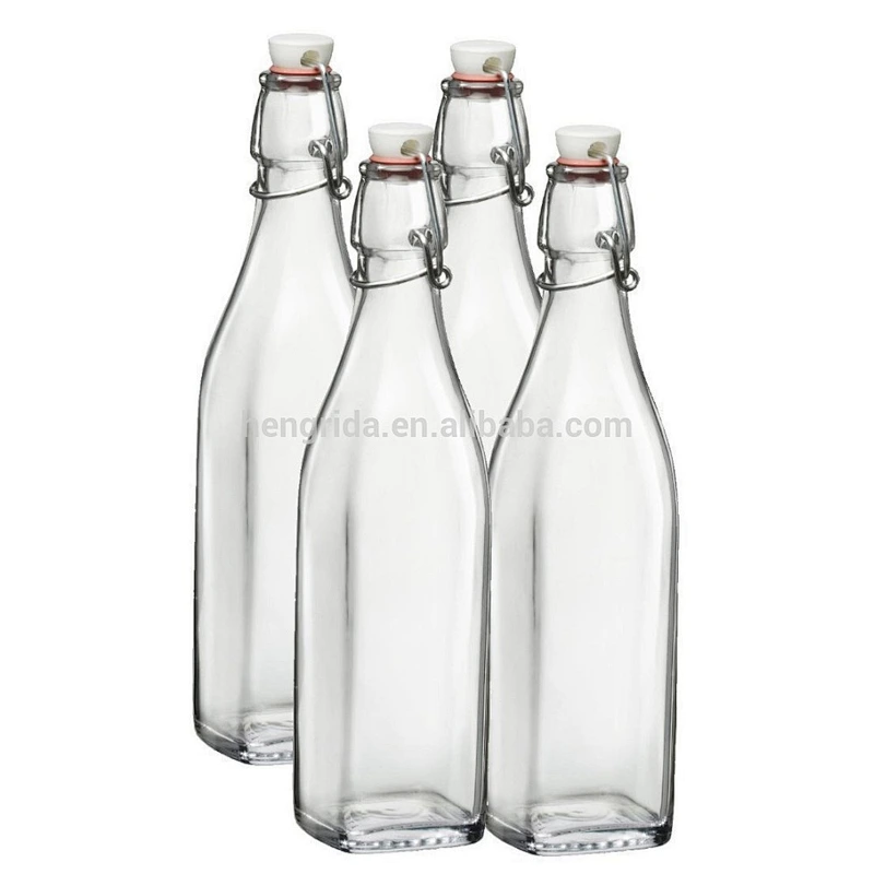 250ml 500ml 1000ml Square Swing Top Glass Bottle For Water Juice Oil