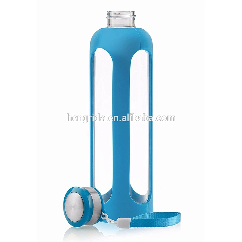 20oz/32oz break-resistant borosilicate glass water bottle with silicone sleeve