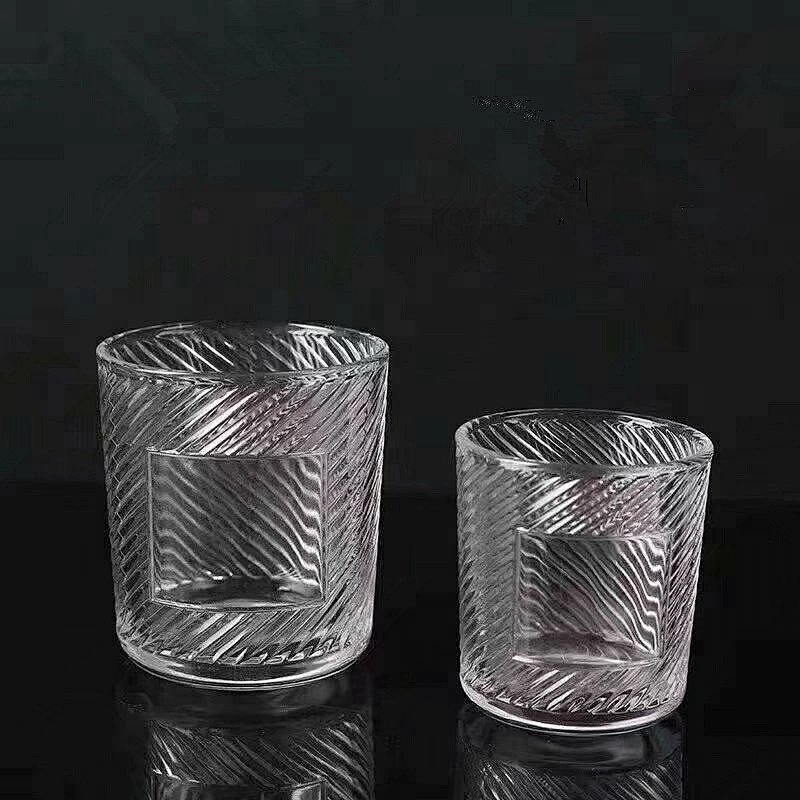 Wholesale High quality Clear Cylinder Glass Candle Holder with stripe/ Tealight Candle Holder for wedding or party decoration