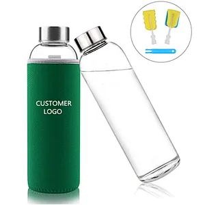 100% BPA Free Sports Drinking Borosilicate Glass Bottle with Protective cover