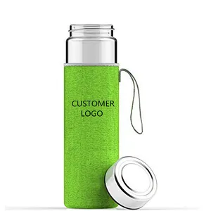 100% BPA Free Sports Drinking Borosilicate Glass Bottle with Protective cover