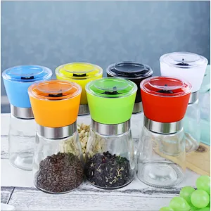 180ml Kitchen Manual Pepper Grinder Glass Bottle with stainless steel lid