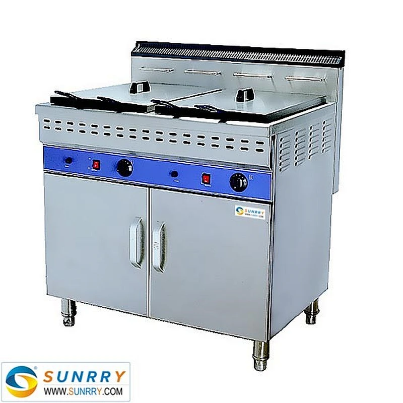 Catering equipment commercial stainless steel 2tank 4 basket 48L*2 gas griddle with potato chips fryer