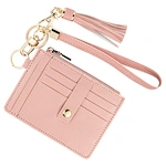 Custom Print PU Leather Zipper Small Compact Slim RFID ID Credit Card Holder Wristlet Keychain Wallet