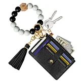 PU Leather Key Chains 9 Slots Card Holder Bangle Bracelet Silicone Beads Wristlet Keychain Wallet For Women