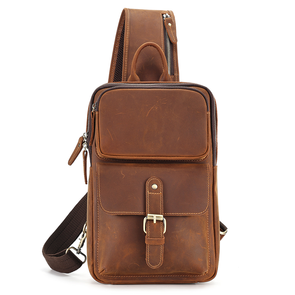 Factory wholesale Anti Theft Designer Men Crossbody Messenger Leather Single Shoulder Chest Bags