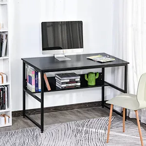 Computer Desk w/Storage Shelf Adjustable Feet Metal Frame Home Office Laptop Study Writing Workstation Table Black