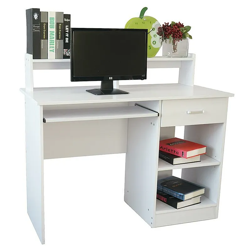 Wood Computer Desk Office White Laptop PC Work Table Home Drawer & Keyboard Tray