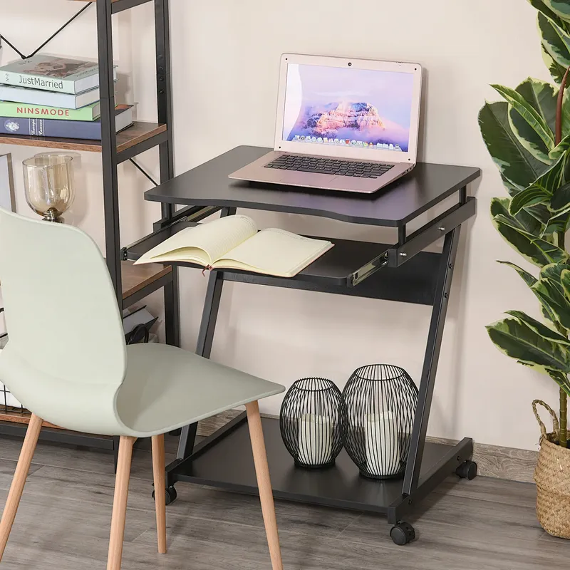 Movable Computer Desk with 4 Moving Wheels Sliding Keyboard Tray Home Office Workstation White