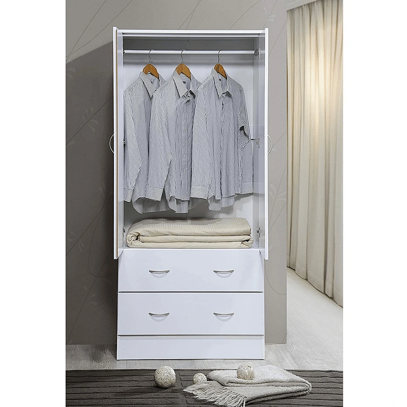 2 Door Bedroom with 2 Storage Drawers, White Finish