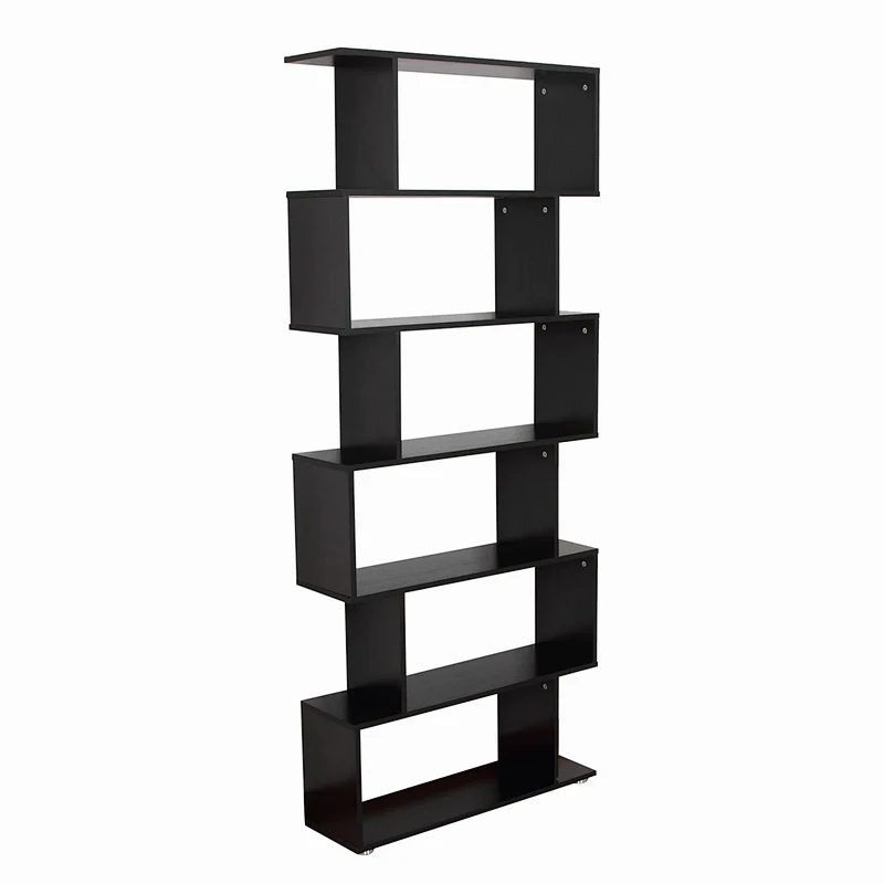 Wooden Wood S Shape Storage Display 6 Shelves Room Bookshelf Bookcase Cupboard Cabinet Home Office Furniture