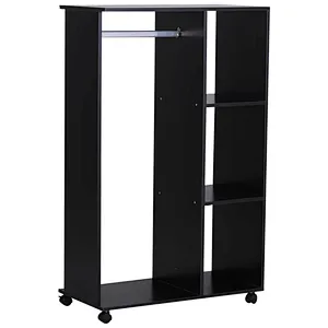 Open Wardrobe with Hanging Rail and Storage Shelves Wheels
