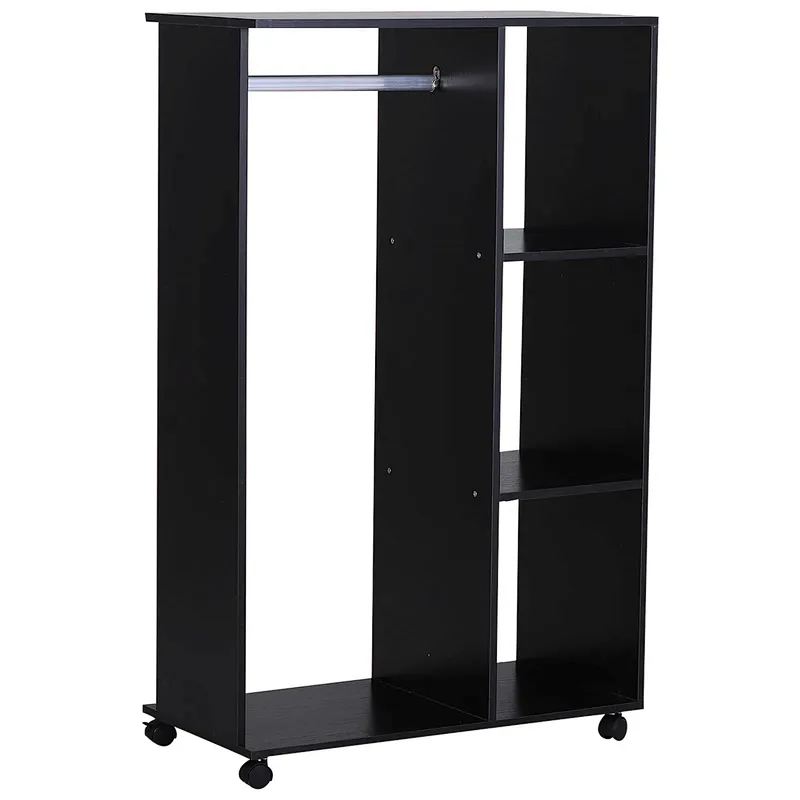 Open Wardrobe with Hanging Rail and Storage Shelves Wheels