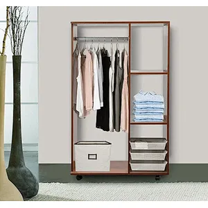 Open Wardrobe with Hanging Rail and Storage Shelves Wheels