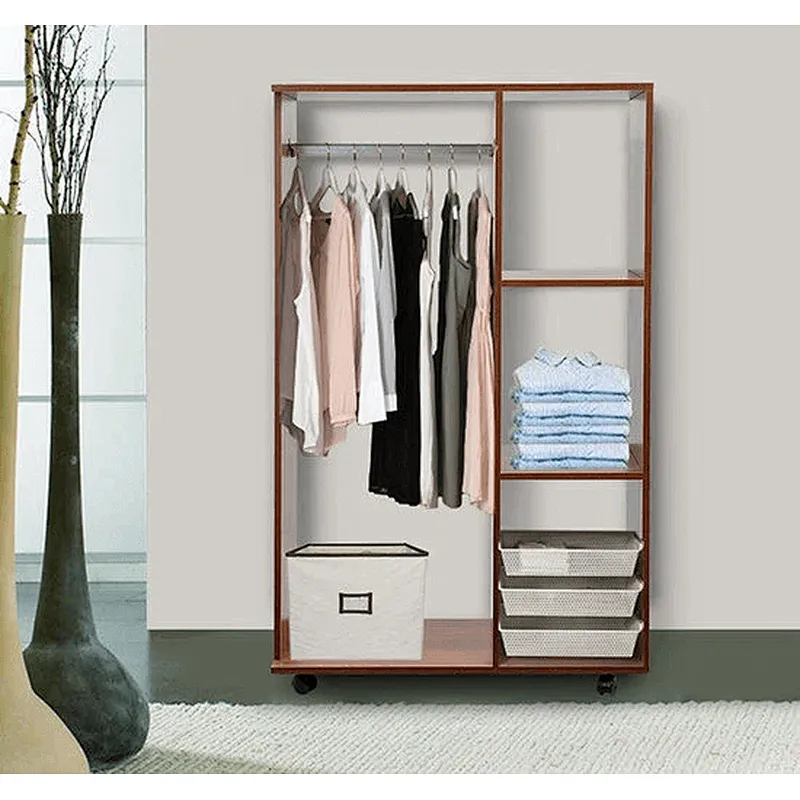 Open Wardrobe with Hanging Rail and Storage Shelves Wheels