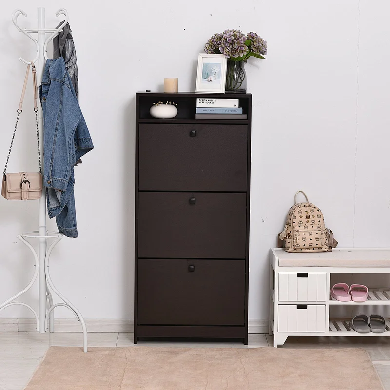 Trendy Shoe Storage Cabinet with 3 Large Fold-out Drawers & a Spacious Top Surface for Small Items