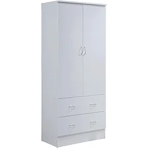 2 Door Bedroom with 2 Storage Drawers, White Finish